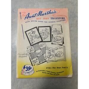 Aunt Marthas Vintage Hot Iron Transfers Lot of 2 #3726 Bear Family #3052 Puppies